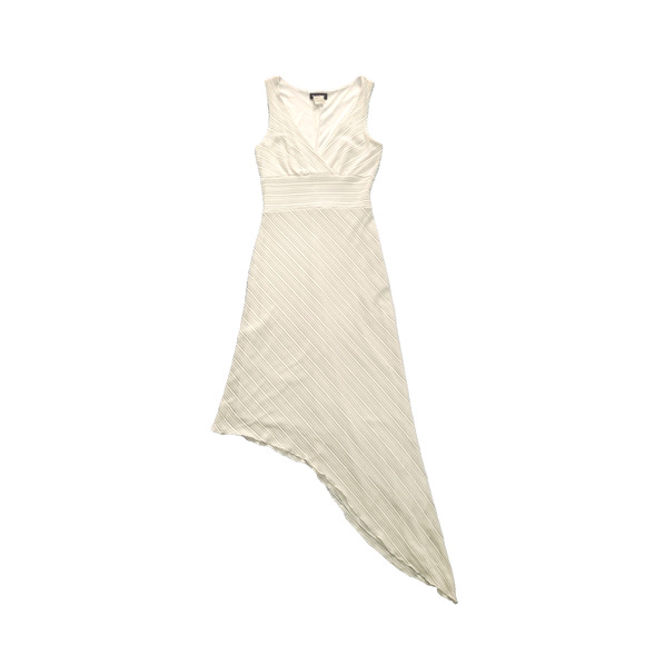 Y2k Vertical Ribbed Striped Asymmetrical Dress Sz S White Fairy Ethereal Dainty - Picture 1 of 9